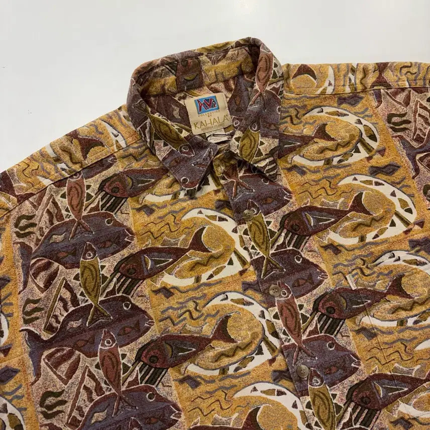 [BUNJANG] Kahala Hawaiian Fish Pattern Short Sleeve Shirt XL / [XL] 카할라 하와이안 빈티지 물고기 패턴 반팔 셔츠 D921