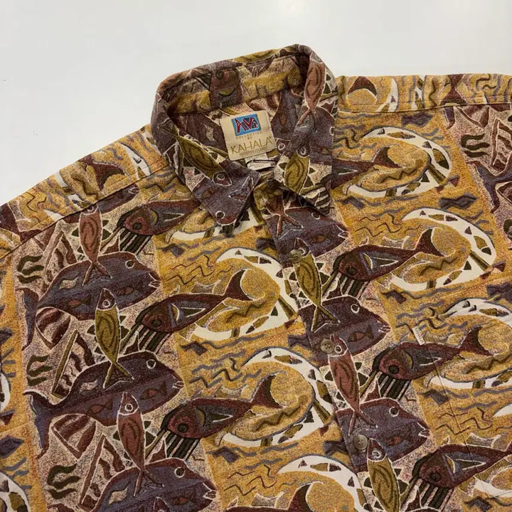 [BUNJANG] Kahala Hawaiian Fish Pattern Short Sleeve Shirt XL / [XL] 카할라 하와이안 빈티지 물고기 패턴 반팔 셔츠 D921