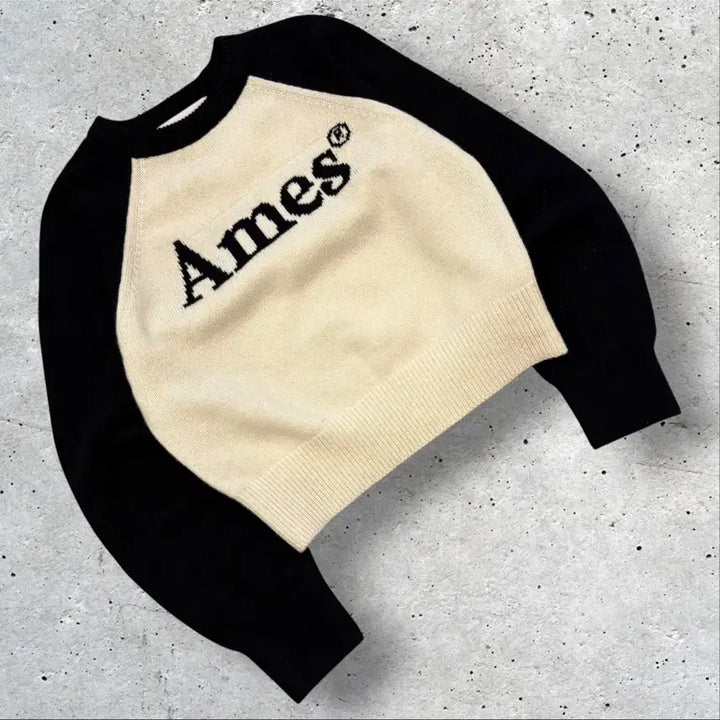 [BUNJANG] Ames Color-Blocked Knit Sweater / [S] Ames 아메스 블랙/아이보리 배색 니트 D923