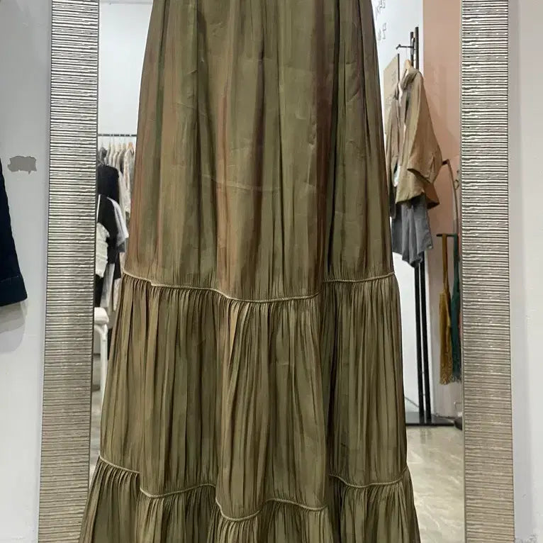 [BUNJANG] Khaki Pleated Maxi Skirt / 카키색 주름 롱스커트