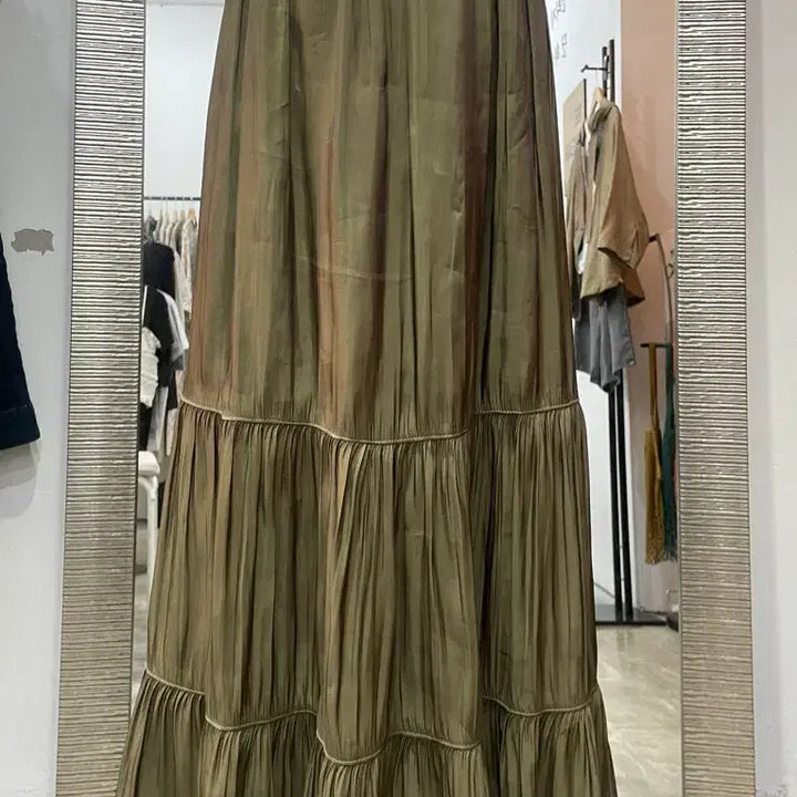 [BUNJANG] Khaki Pleated Maxi Skirt / 카키색 주름 롱스커트