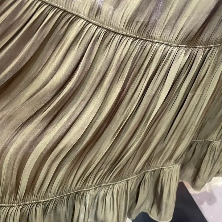 [BUNJANG] Khaki Pleated Maxi Skirt / 카키색 주름 롱스커트