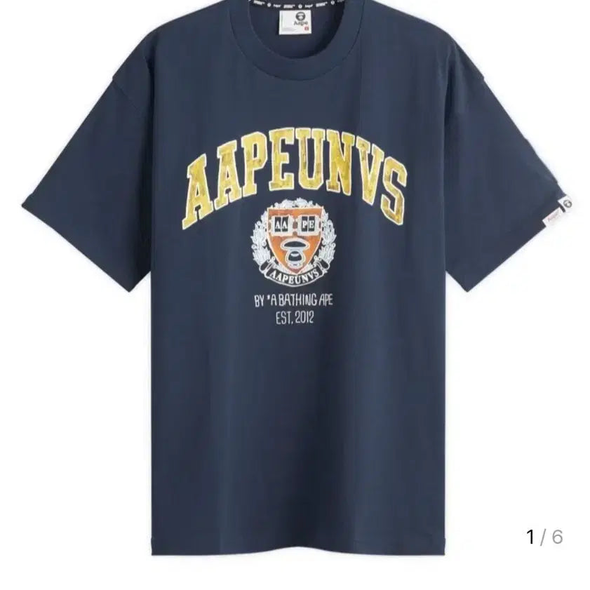 [BUNJANG] Aape by Bape University Logo Short Sleeve T-Shirt - Size L / 베이프 에이프 대학로고 프린팅 반팔 티셔츠 L 국내매장
