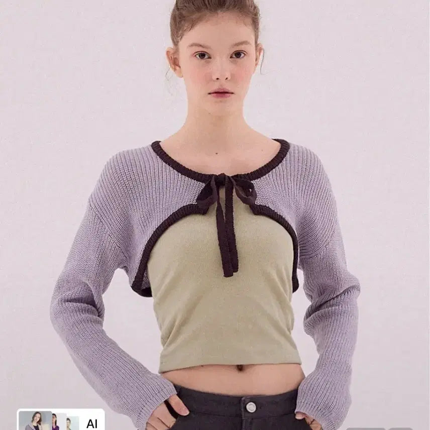 [BUNJANG] Delicent Colorblock Knit Bolero Light Violet / 델리센트 배색 니트 볼레로 라이트 바이올렛