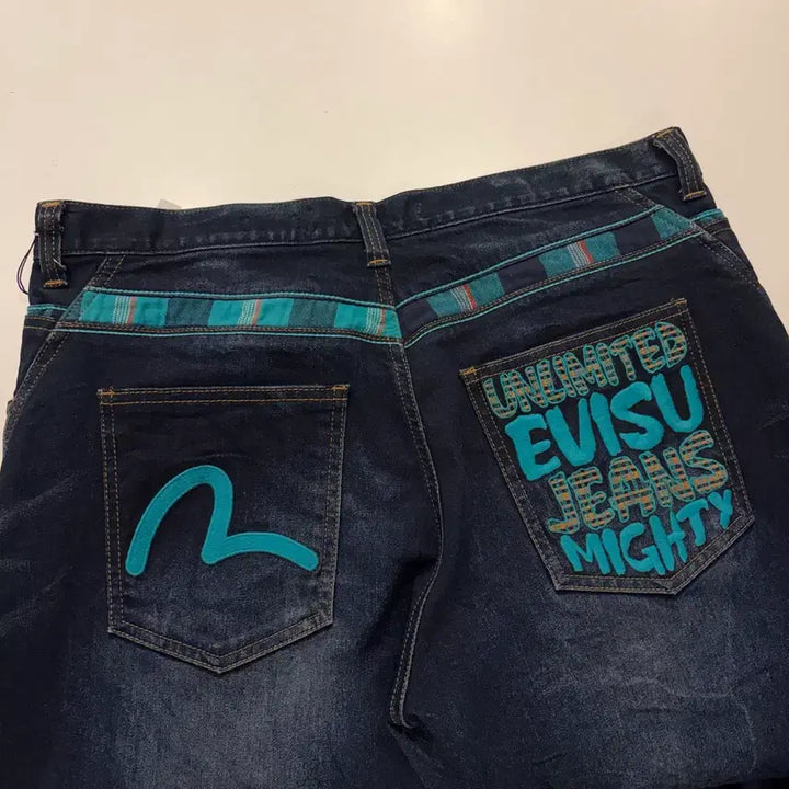 [BUNJANG] EVISU Big Logo Denim Jeans Pants D928 / [36] EVISU 에비수 진스 빅로고 데님 청바지 팬츠 D928