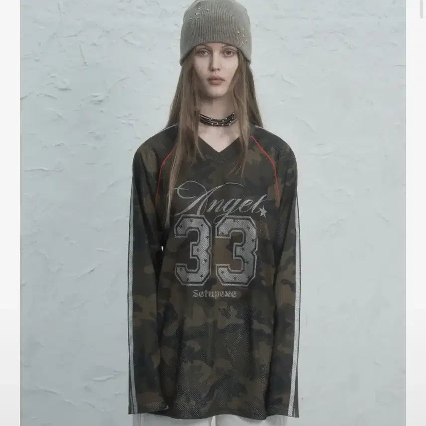 [BUNJANG] SET UP EXE V-Neck Mesh Sports T-Shirt Camo / 셋업이엑스이 V-NECK MESH SPORTS T CAMO