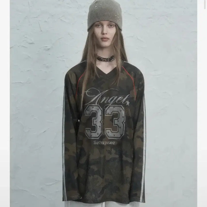 [BUNJANG] SET UP EXE V-Neck Mesh Sports T-Shirt Camo / 셋업이엑스이 V-NECK MESH SPORTS T CAMO