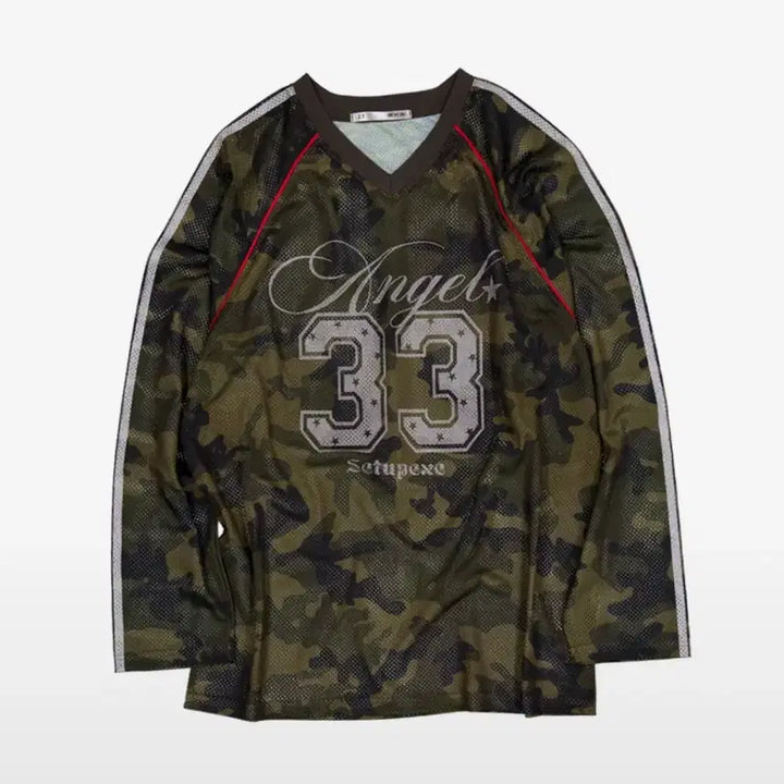 [BUNJANG] SET UP EXE V-Neck Mesh Sports T-Shirt Camo / 셋업이엑스이 V-NECK MESH SPORTS T CAMO