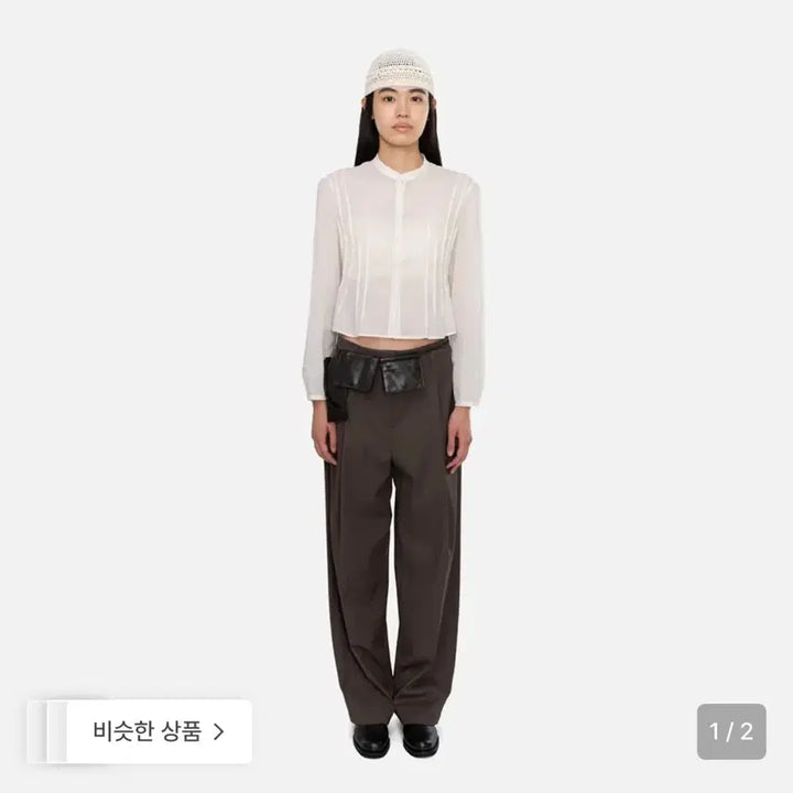 [BUNJANG] Momento Women Pintuck Slim Shirt - Brown / 아모멘토 Women Pintuck Slim Shirt - Brown