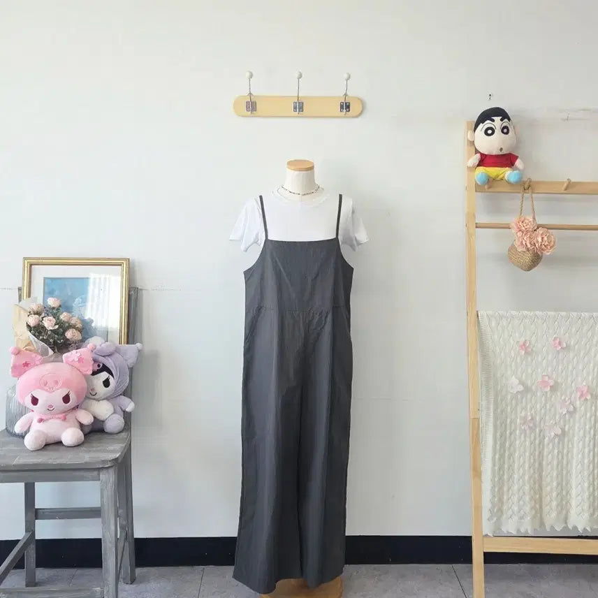 [BUNJANG] Vintage W Grey Strap Jumpsuit / 빈티지 만원샵 W 그레이 끈 점프수트