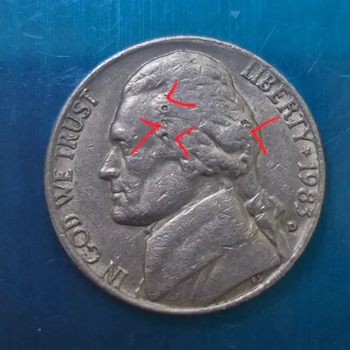 [BUNJANG] 1983 USA Nickel Jefferson 5 Cent Error Coin / 1983년 미국 니켈 Jefferson 5 Cent...에러주화