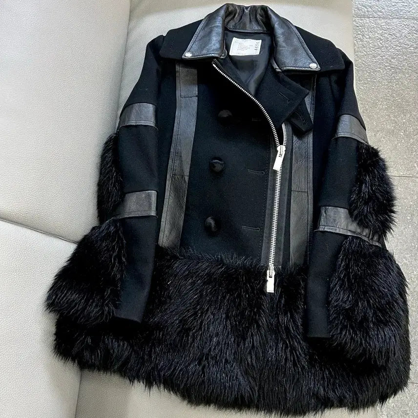 [BUNJANG] Sacai Wool Fur Peacoat Jacket / 사카이 울 퍼 피코트 자켓(2/루즈55~66(Free)