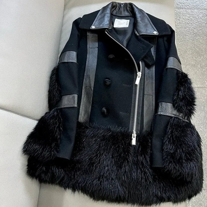 [BUNJANG] Sacai Wool Fur Peacoat Jacket / 사카이 울 퍼 피코트 자켓(2/루즈55~66(Free)
