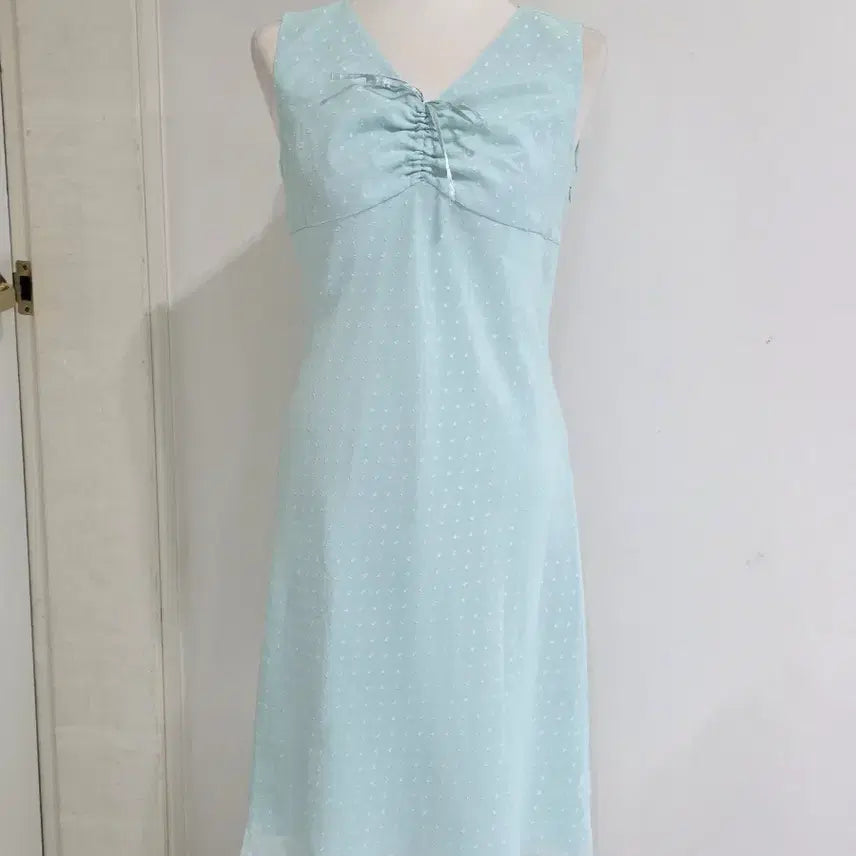 [BUNJANG] Mint Core Mori Girl Dot Shirring Frill Romantic Balletcore Suzukolong Dress / 일본빈티지)민트코어 모리걸 도트셔링프릴 로맨틱 발레코어 스즈코롱원피스