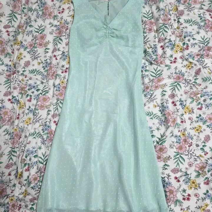 [BUNJANG] Mint Core Mori Girl Dot Shirring Frill Romantic Balletcore Suzukolong Dress / 일본빈티지)민트코어 모리걸 도트셔링프릴 로맨틱 발레코어 스즈코롱원피스