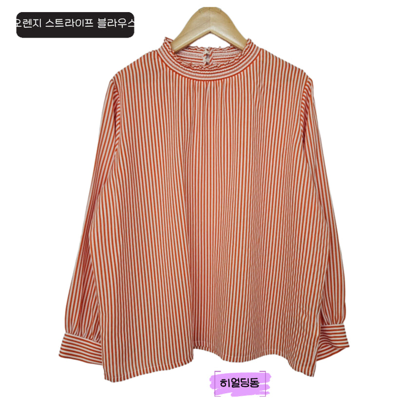 [BUNJANG] DringDring Stripe Neck Frill Blouse / 딩동 :) 스트라이프 넥프릴 블라우스15