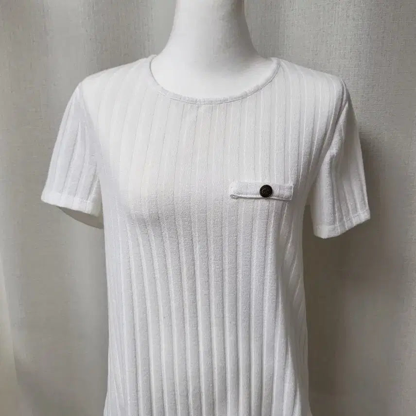 [BUNJANG] Zara White Ribbed Short Sleeve T-Shirt / 화이트 골지 반팔 티셔츠 자라L