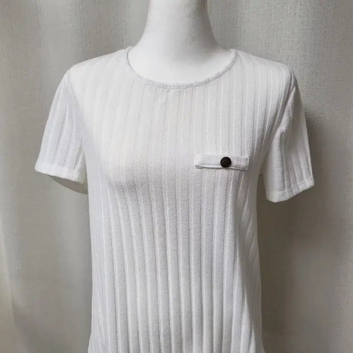 [BUNJANG] Zara White Ribbed Short Sleeve T-Shirt / 화이트 골지 반팔 티셔츠 자라L
