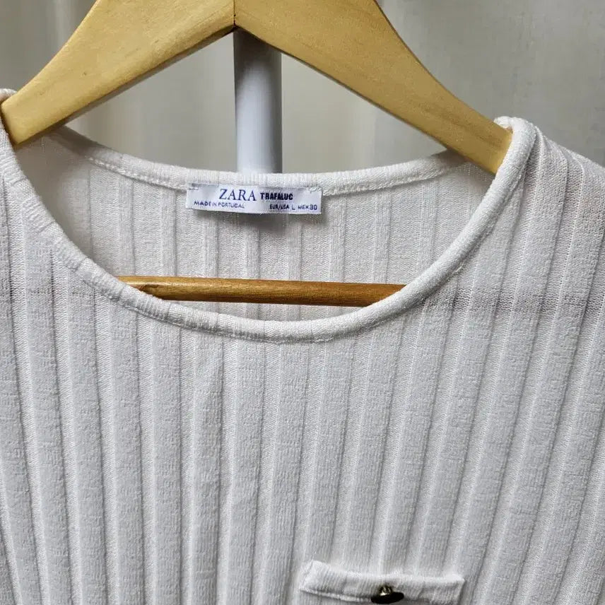 [BUNJANG] Zara White Ribbed Short Sleeve T-Shirt / 화이트 골지 반팔 티셔츠 자라L