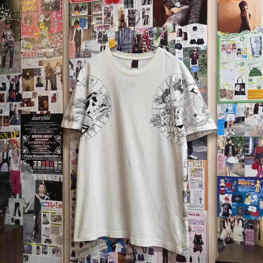 [BUNJANG] JPN Oriental Skull Gaksu Embroidered Short Sleeve T-Shirt / JPN 오리엔탈 해골 가쿠 자수 반팔