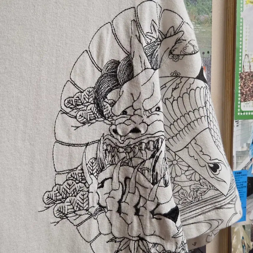 [BUNJANG] JPN Oriental Skull Gaksu Embroidered Short Sleeve T-Shirt / JPN 오리엔탈 해골 가쿠 자수 반팔