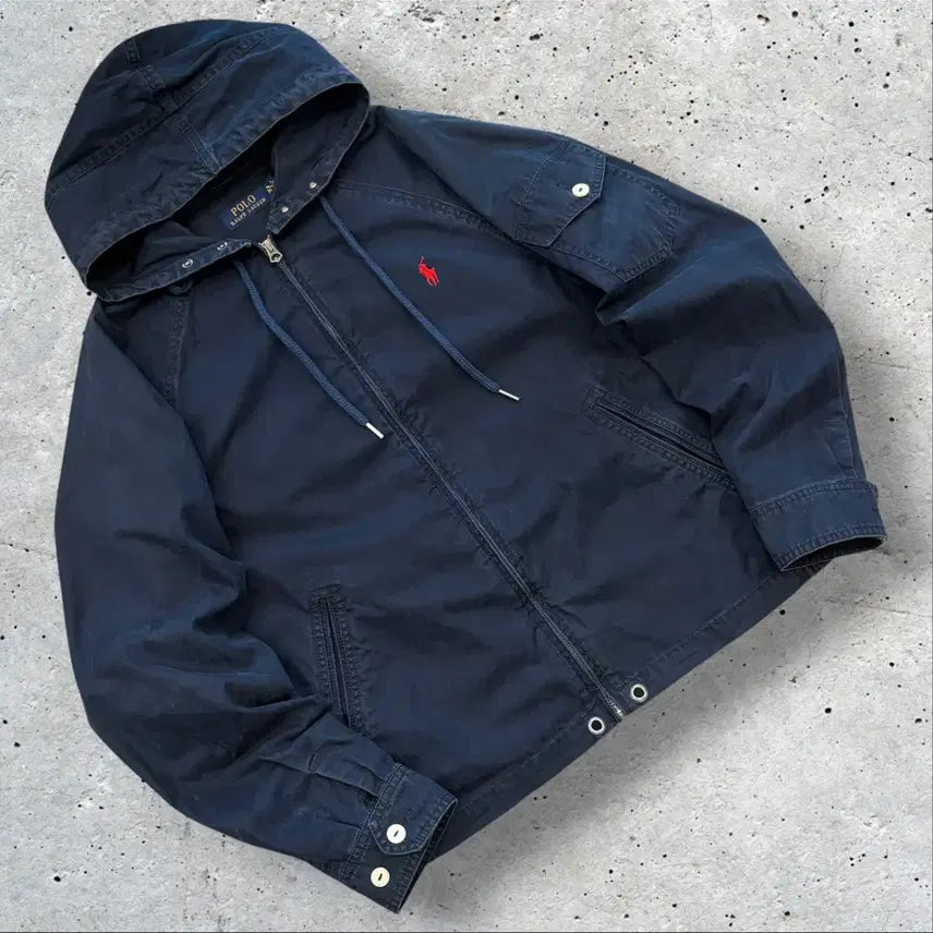 [BUNJANG] Polo Ralph Lauren Cotton Hooded Blouson Jacket Navy M / [M] 폴로 랄프로렌 포켓 코튼 네이비 후드 블루종 자켓 D937