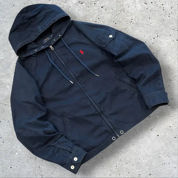 [BUNJANG] Polo Ralph Lauren Cotton Hooded Blouson Jacket Navy M / [M] 폴로 랄프로렌 포켓 코튼 네이비 후드 블루종 자켓 D937