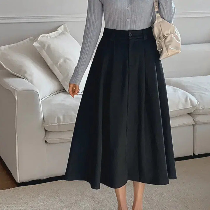 [BUNJANG] Plus Size Long Skirt with Back Elastic Waistband (XL) / 빅사이즈 뒷밴딩 롱스커트 블랙 XL