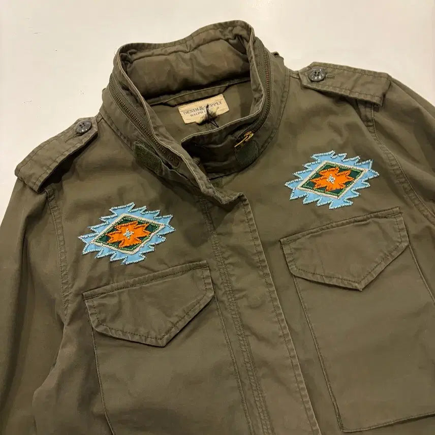 [BUNJANG] Denim &amp; Supply Ralph Lauren Vintage Khaki Field Jacket Beaded S / [S] 데님앤서플라이 폴로 빈티지 카키 야상 자켓 비즈 장식 D939