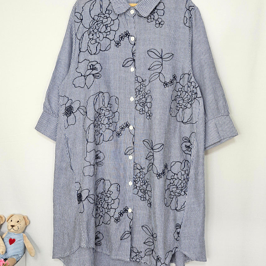 [BUNJANG] Her Ding Dong Striped Embroidered Long Shirt / 딩동 :) 스트라이프 자수 롱셔츠6
