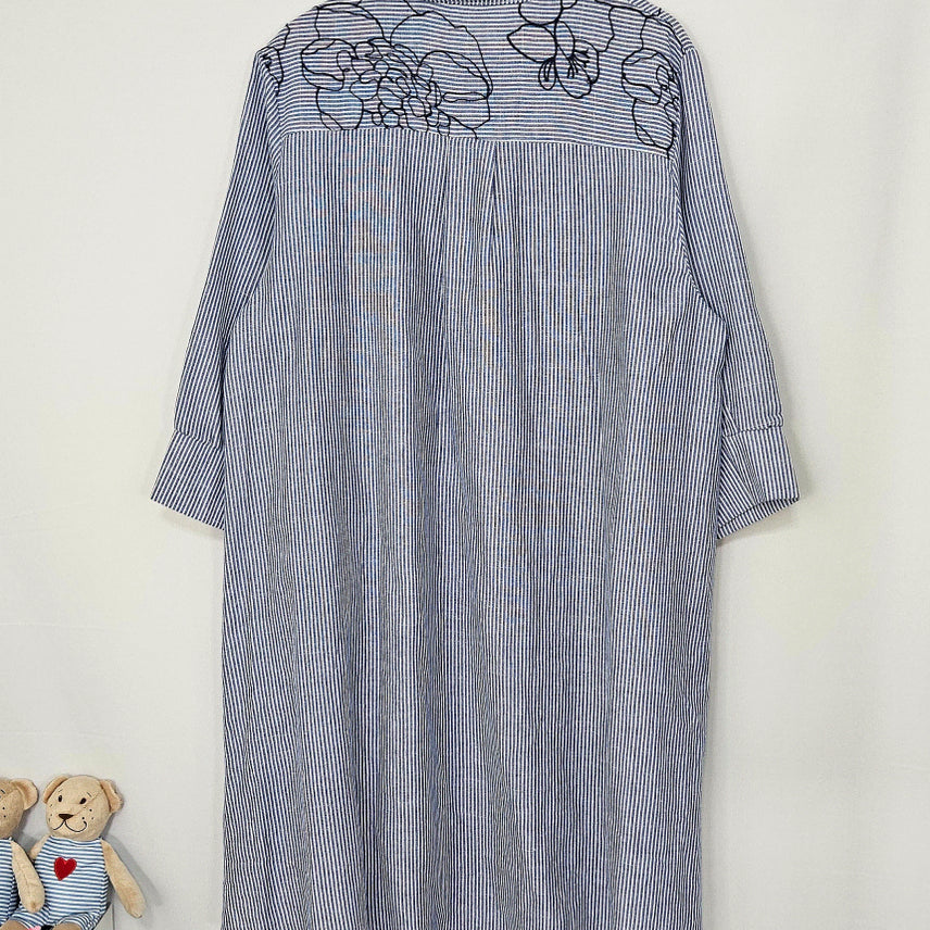 [BUNJANG] Her Ding Dong Striped Embroidered Long Shirt / 딩동 :) 스트라이프 자수 롱셔츠6