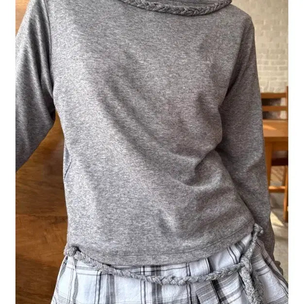 [BUNJANG] Diagonal Braid String Top - Mélange Gray (New) / 다이애그널 BRAID STRING TOP 새상품