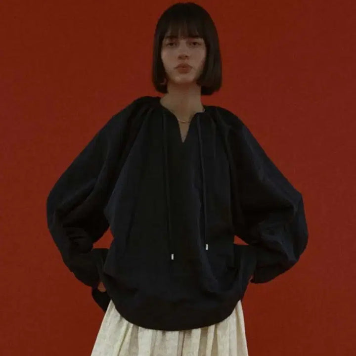 [BUNJANG] Ethos Crunch Blouse Navy / 에토스 크런치 블라우스