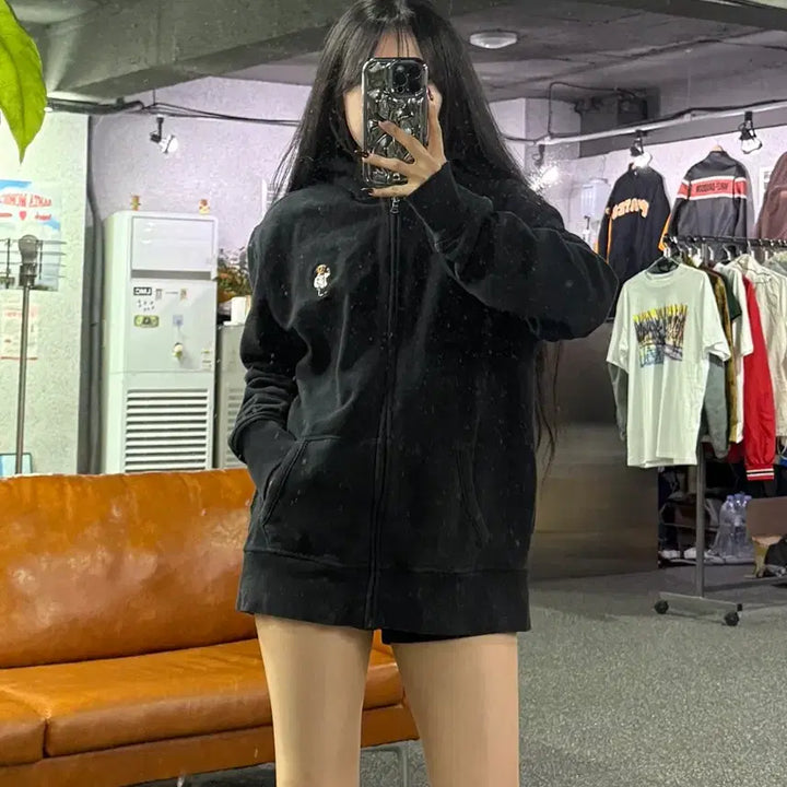 [BUNJANG] Polo Ralph Lauren Bear Embroidery Hoodie Black L / 폴로랄프로렌 베어 자수 후드집업 블랙 B4679