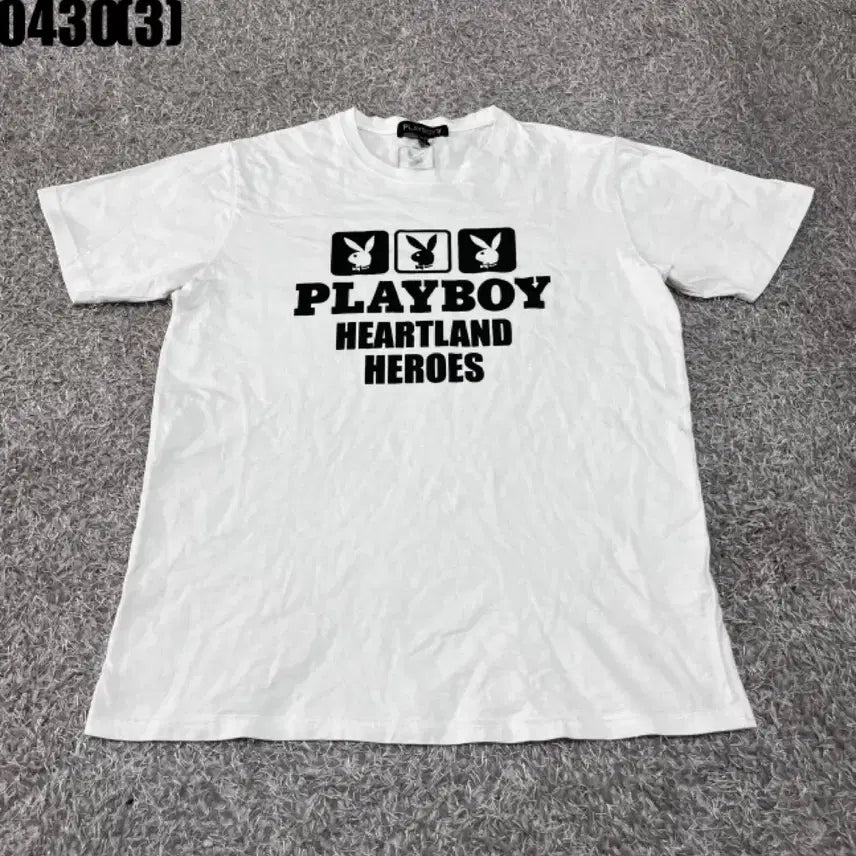 [BUNJANG] Playboy White Short Sleeve T-Shirt (Size L) / 플레이보이 화이트 반팔 티셔츠l 0430