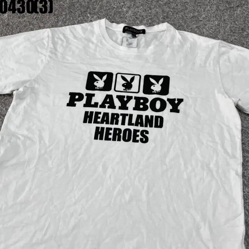 [BUNJANG] Playboy White Short Sleeve T-Shirt (Size L) / 플레이보이 화이트 반팔 티셔츠l 0430
