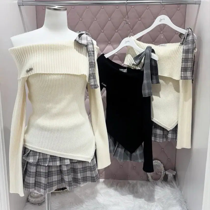 [BUNJANG] Bubbles Ribbon Check Setup Set - White / 버블즈 리본 체크 셋업 화이트 판매 지뢰계 양산형 스나계