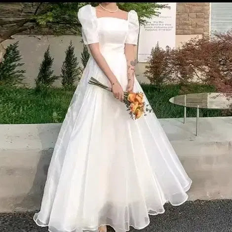 [BUNJANG] Square Neck Puff Sleeve Wedding Dress / 화이트 퍼프 웨딩 드레스