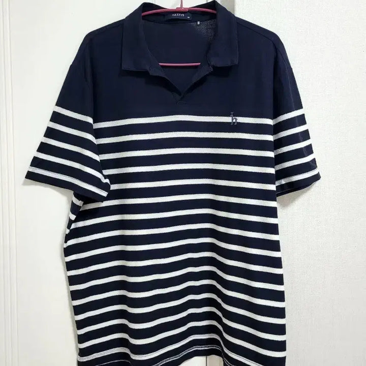 [BUNJANG] Hazzys Striped Short Sleeve Polo Shirt Navy / [헤지스] 스트라이프 반팔 카라티 (네이비)