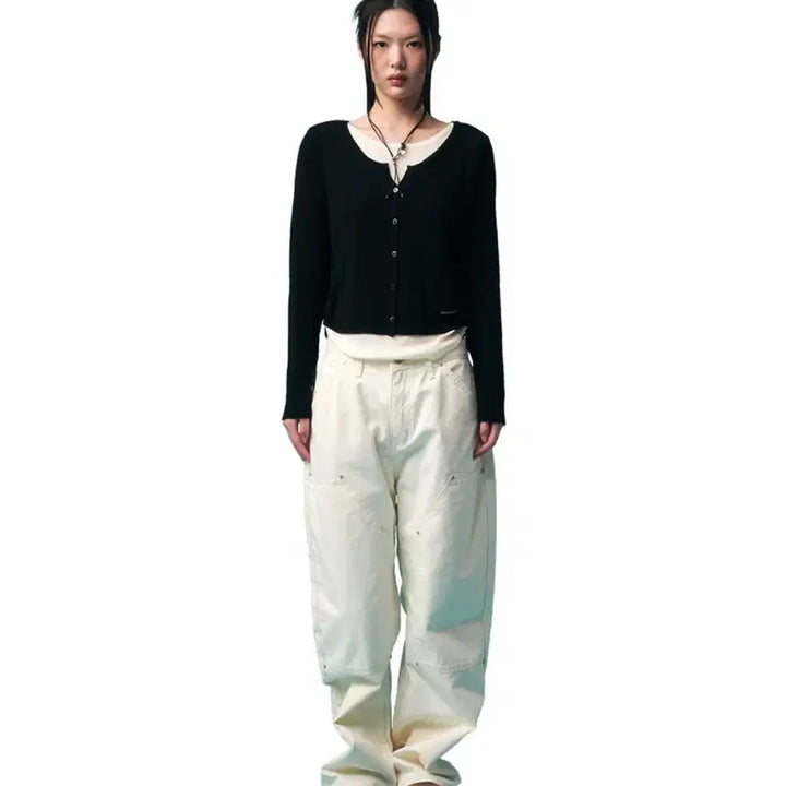 [BUNJANG] Square Neckline Fake Layered Cardigan Black / 스퀘어라인 fake layered 페이크 레이어드 가디건 블랙