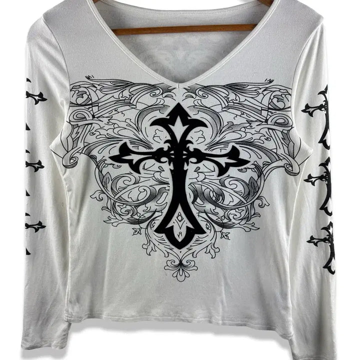 [BUNJANG] Y2K Punk Long Sleeve Top / JPN 펑크 Y2K 크로스 딱붙 롱슬리브3245