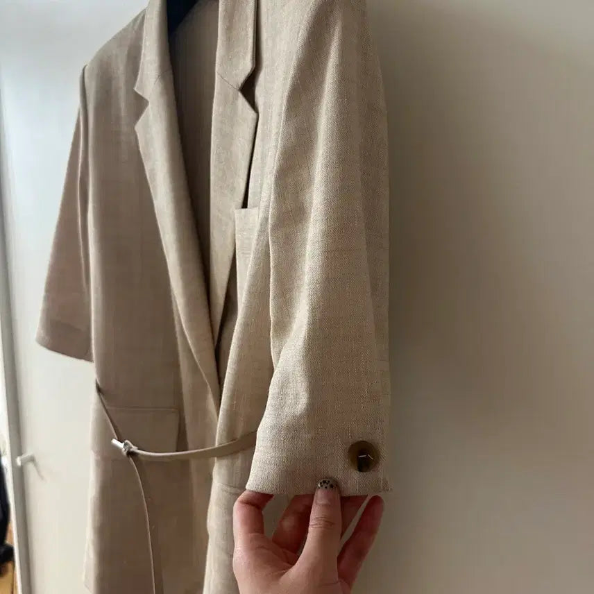 [BUNJANG] CC Collect Beige Linen Short-Sleeve Jacket / CC콜렉트 베이지 린넨 반팔 자켓