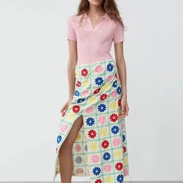 [BUNJANG] Zara Flower Embroidered Slit Midi Skirt XS / 자라 플라워 코튼자수 트임 롱스커트 XS