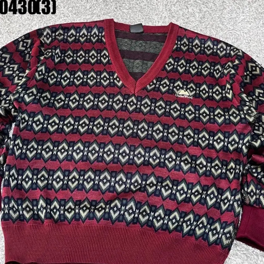 [BUNJANG] Underwood V-Neck Pattern Knit / 언더우드 브이넥 패턴 니트 0430