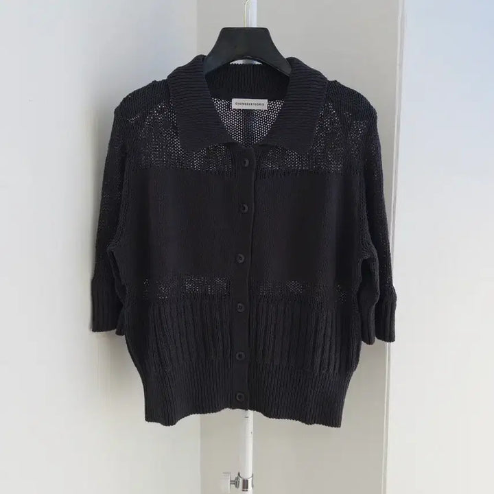 [BUNJANG] Charcoal Sheer Collar Cardigan / 교신안함)차콜 시어 카라 가디건