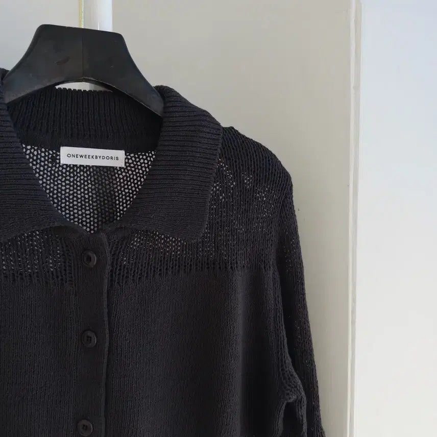 [BUNJANG] Charcoal Sheer Collar Cardigan / 교신안함)차콜 시어 카라 가디건