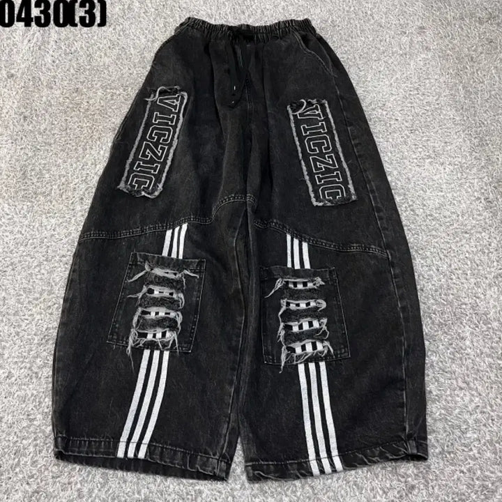 [BUNJANG] Viczic Damage Washing Wide Denim Pants / 데미지 워싱 와이드 데님 팬츠 0430