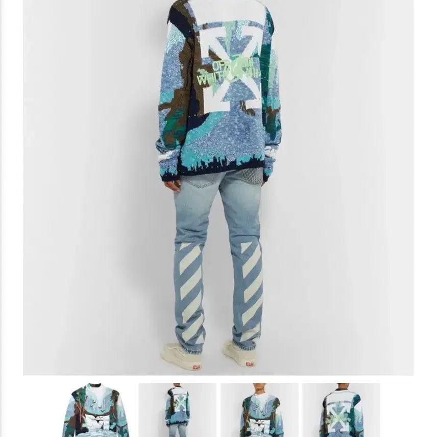 [BUNJANG] Off-White Intarsia Sweater Blue / 오프화이트 인타르시아 스웨터 블루