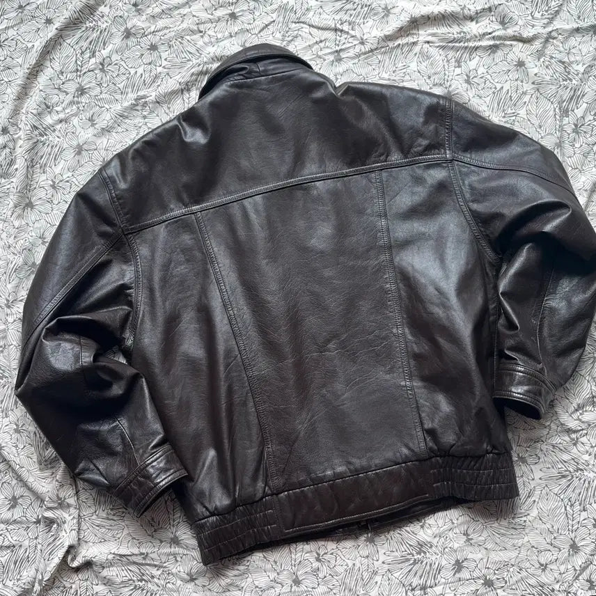 [BUNJANG] Vintage Cowhide Leather Bomber Jacket (Choco Brown) / 초코 브라운 봄버자켓 빈티지가죽 레더자켓 소가죽자켓 에이징가죽