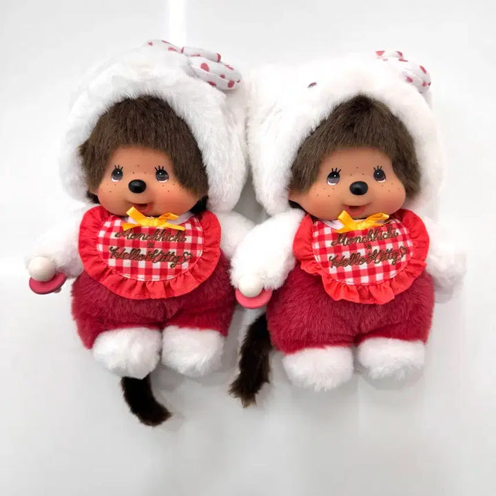 [BUNJANG] Hello Kitty x Monchhichi Gingham Check Collaboration Plush Doll / 헬로키티 콜라보 깅엄체크 몬치치 인형